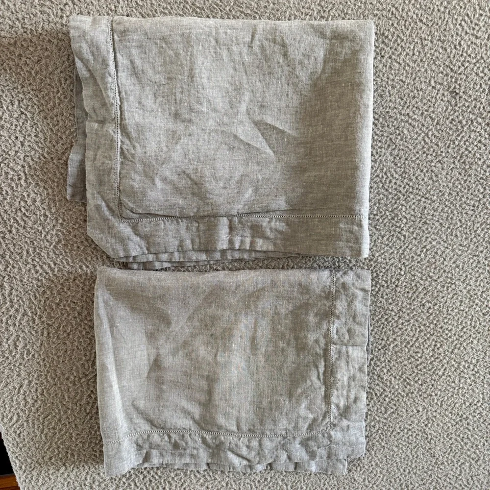 Pottery Barn Belgian Flax Linen Hemstitch Standard Pillow Shams Gray Set of 2